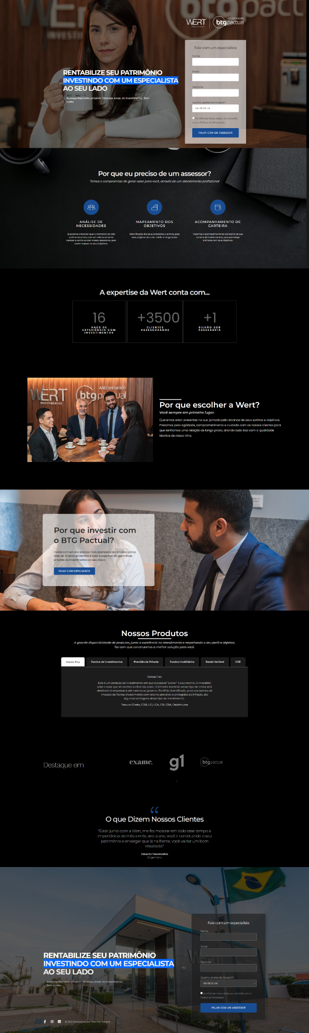 Site desenvolvido para Wert Investimentos — Investimentos